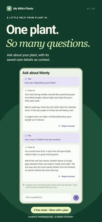One plant. So many questions. An example Plant AI conversation about a Monstera.